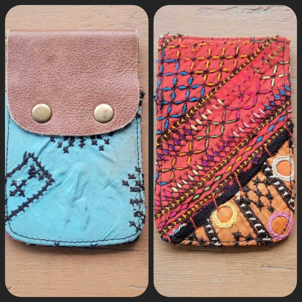 🧠🍳 Free People Boho Embroidered Repurposed vtg banjara Wallet Card Case